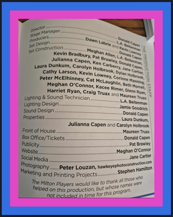 milton_players's tweet photo. Thank you to the myriad of people 'behind the scenes' that made Neil Simon's 'The Odd Couple: Female Version' such a success for The Milton Players! The director Donald Capen, the cast and crew all had a wonderful experience with this production. :)

Stay tuned for updated news. https://t.co/LW2PbyfFXb