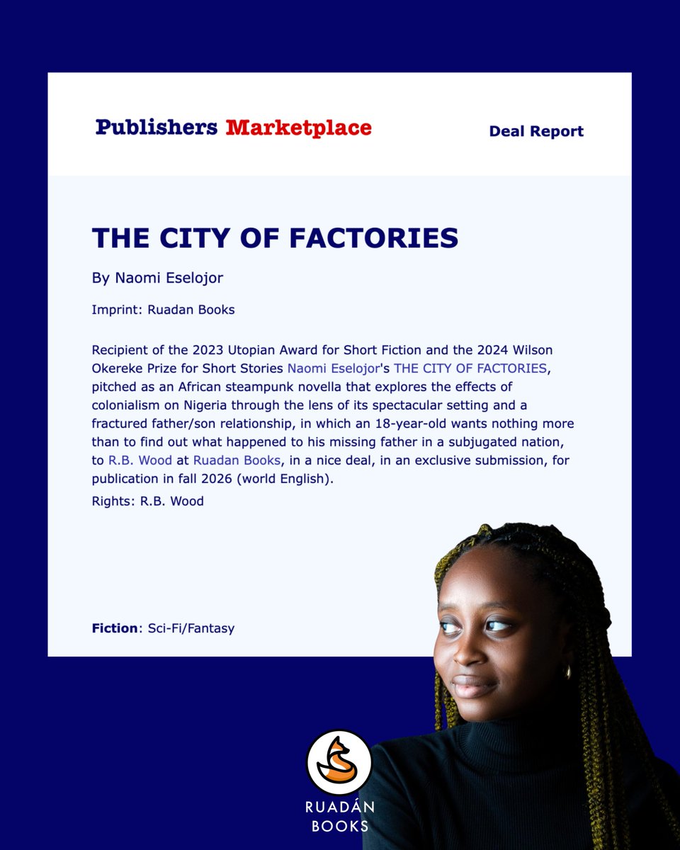 We're excited to announce a book deal with Naomi Eselojor for her novella THE CITY OF FACTORIES, which explores the effects of  colonialism on Nigeria through a steampunk setting and fractured  father/son relationship.

<a href="/NEselojor/">Naomi Eselojor</a> is a speculative fiction writer from Nigeria and
