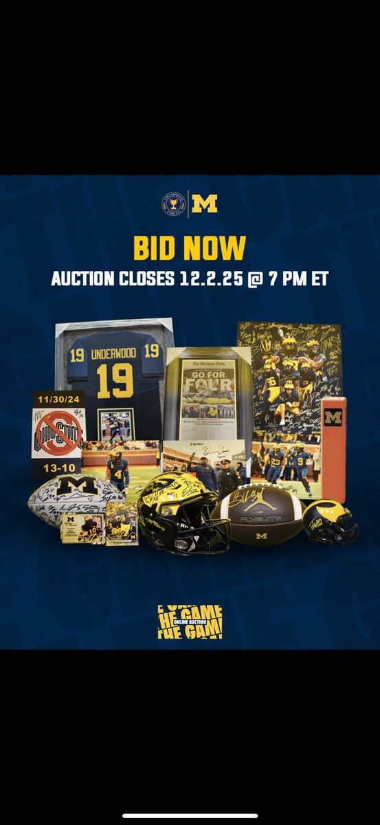 College football’s greatest rivalry is almost here〽️

Bid on exclusive memorabilia and experiences celebrating The Game, including VIP game day packages and items signed by members of the team!

Bid Now » bit.ly/3Xf6NJ9

<a href="/ChampCircleUofM/">Champions Circle</a>