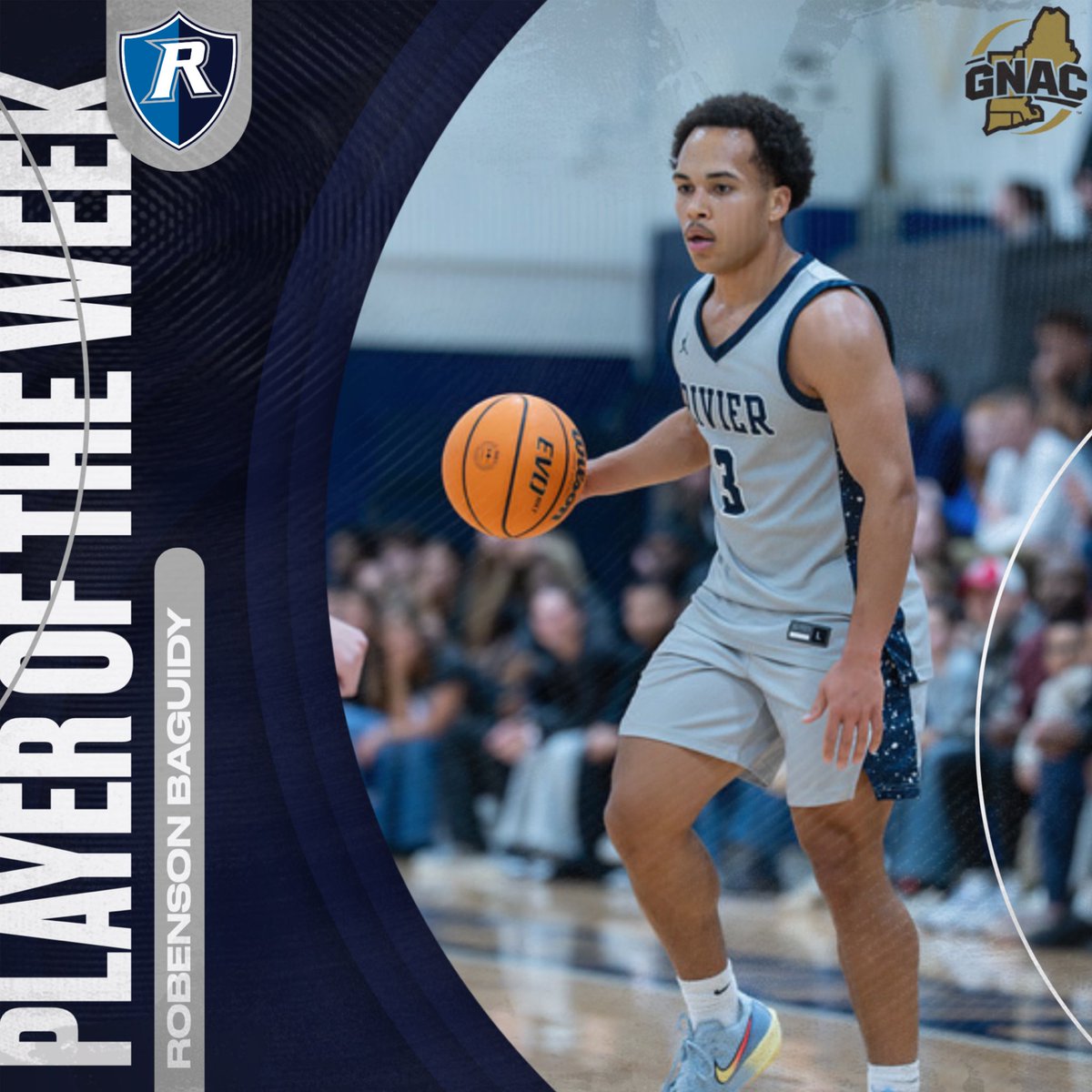 Rivier_MBB's tweet photo. 🚨PLAYER OF THE WEEK🚨

Our very own Robenson Baguidy was voted GNAC Player of the week after having a monster 3 games to lead us to 2 big road wins! 

Rob averaged:
19.7 Points
6 Assists
5.7 Rebounds 
5 Steals

This is just the first of many for Rob this season! https://t.co/TewASCNpU8