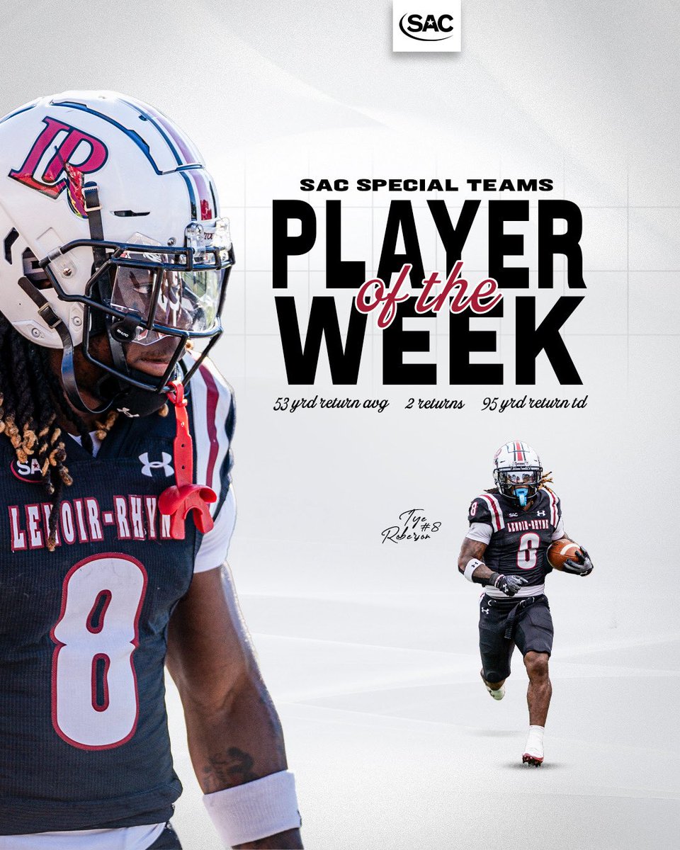 Khamoni Robinson and Tye Roberson take home the SAC Offensive and Special Teams Player of the Week awards‼️

Robinson had for five touchdowns and 305 yards of offense while Roberson took a 95-yard kickoff return touchdown to the house for his third return touchdown of the year.