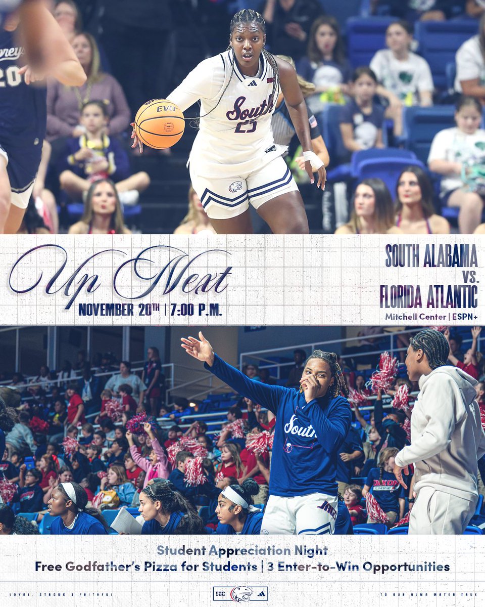 SouthAlabamaWBB's tweet image. 𝙏𝙝𝙚 𝙝𝙤𝙢𝙚𝙨𝙩𝙖𝙣𝙙 𝙘𝙤𝙣𝙩𝙞𝙣𝙪𝙚𝙨...

We hope to see you on Thursday as we take on @FAUWBB_Hoops for Student Appreciation Night!

#LSF | #INVEST