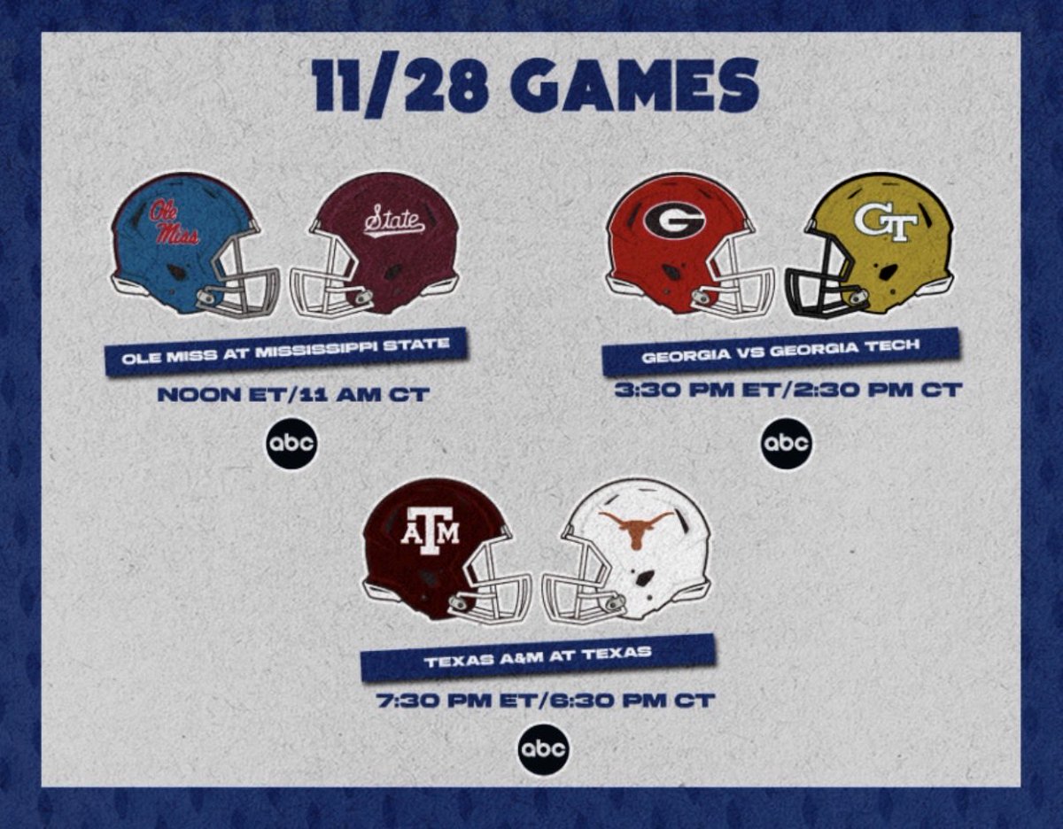 rcb05's tweet image. The Black Friday slate alone may be the most entertaining day of football ABC puts out all season.