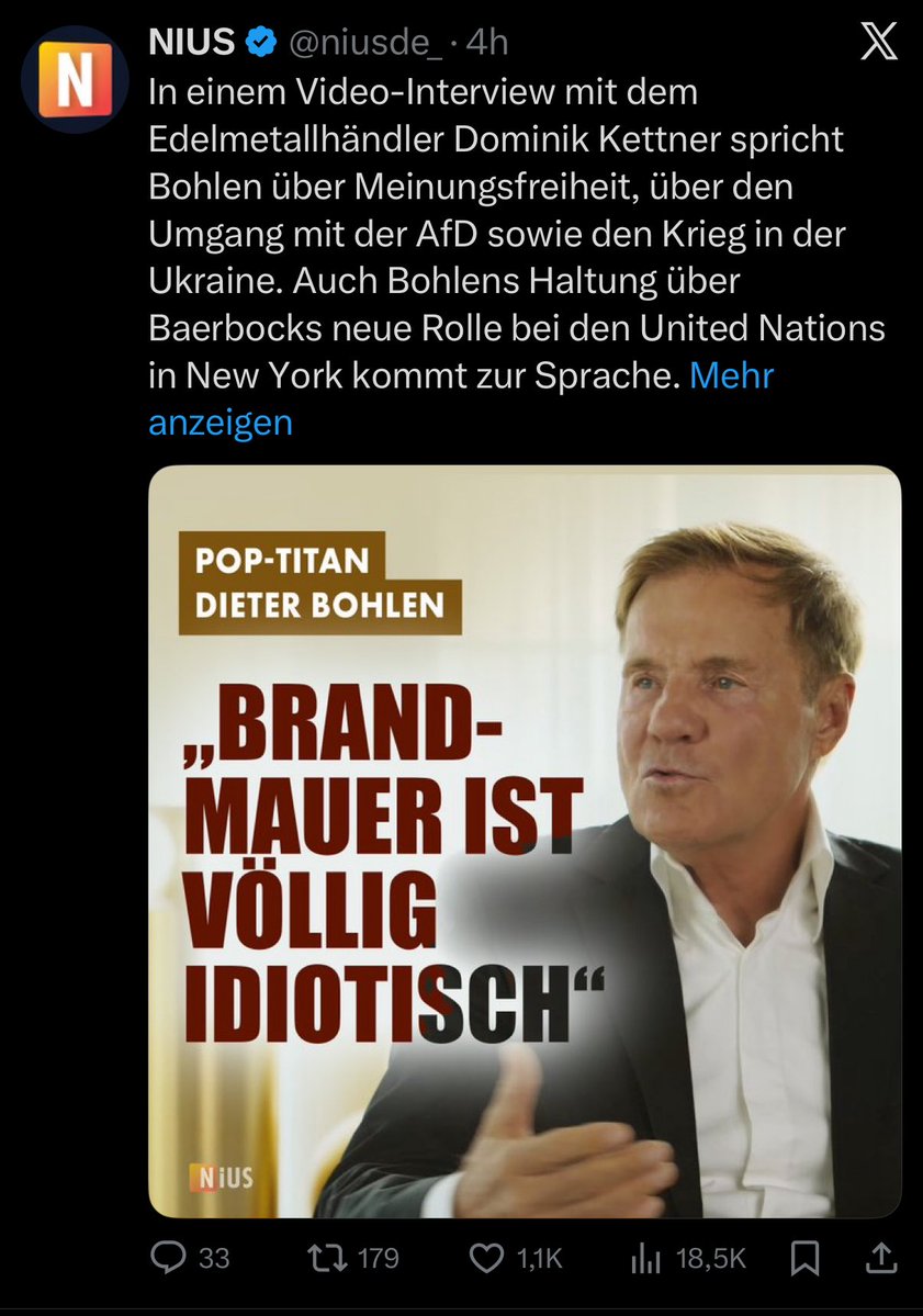 Na, wenn ein Edelmetallhändler einen ausgewiesenen Politik-Experten wie Dieter Bohlen interviewt, wird das alles schon stimmen.🤡