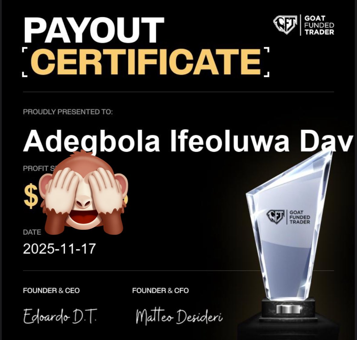 Justdavid_14's tweet image. Another step forward. Slow or fast, progress is progress. 📈✨ proof that showing up daily pays. More wins on the way. 🤲🏾⚡️
Thank you @EdwardXLreal @goat_funded