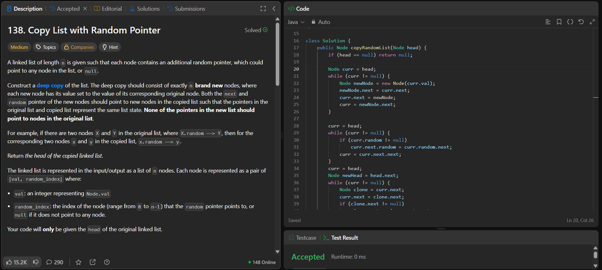 rituu_09's tweet image. Day 321 of 2025:                                      
👩‍💻 Code to Crack Companies!   
▫️Copy List with Random Pointer
▫️Largest Rectangle in Histogram
#placementprep #2025Goals #leetcode #letsconnect