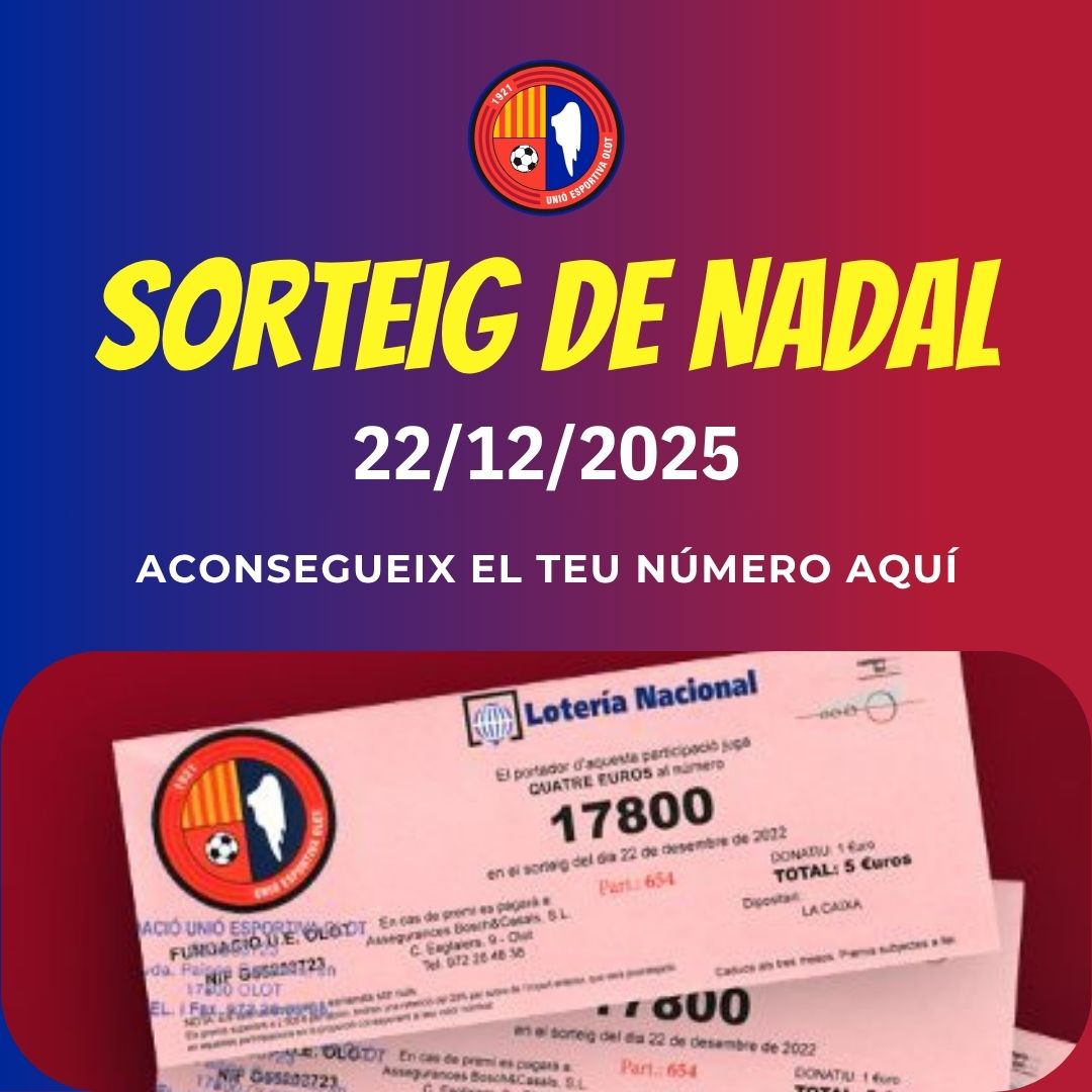 UEO1921's tweet photo. 💳🎄

𝙇𝙊𝙏𝙀𝙍𝙄𝘼 𝘿𝙀 𝙉𝘼𝘿𝘼𝙇

Encara no has comprat el número habitual de la Unió Esportiva Olot?

 🔸1️⃣7️⃣8️⃣0️⃣0️⃣🔸

📍Punts de venda:

🔹 Botiga Integra-UEO
🔹 @atnbarestaurant
🔹 Bar #ElMorrot 
🔹 El Fesolaire Petit https://t.co/MmXGGecli7
