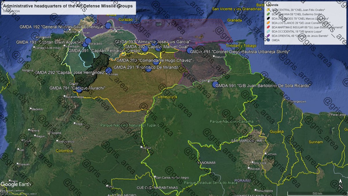 gris_area's tweet image. Geographical location of the administrative headquarters of the Air Defense Missile Groups (GMDA) of the CODAI. SAM systems (Pechora, Buk, S-300VM). OSINT sources.
#OSINT #Venezuela #EEUU #Caribe #Maduro
@Mas_Arr3ch0
@ConflictsW
@SerbinPont
@SA_Defensa
@MT_Anderson
@ianellisjones