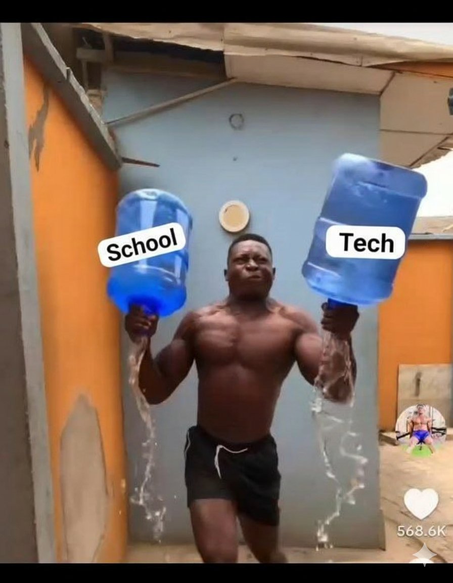 TechyJaunt's tweet image. Me trying to balance school with my tech career😔