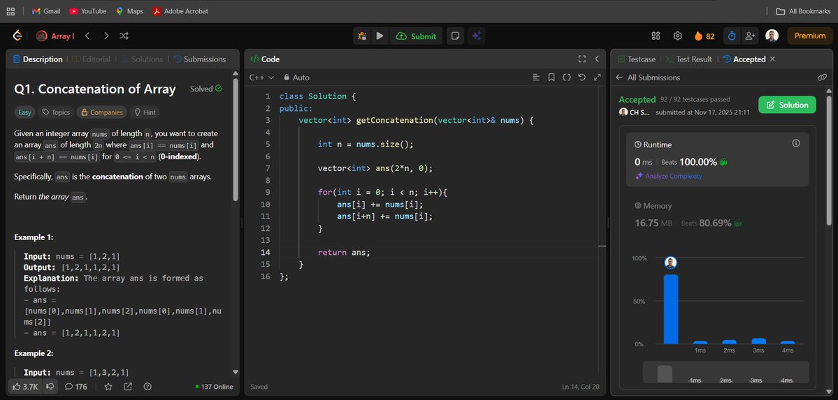 shakish15564's tweet image. Operation 20: Execution Phase 🔥
Day 7 of Week 20 🚀

Today&apos;s Progress ✅
- Solved LeetCode #1437
- Started LeetCode Quest 
- Submitted Streamix App APK to the company
- Continued developing the SIH PS solution
- Planned the roadmap for SIH Finals

#SIH2025 #CodeWithShakish #DSA