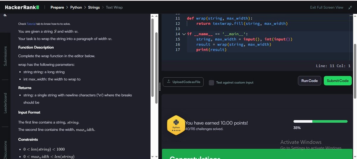 MRout75802's tweet image. Day 57 / 100 ✅
Text Wrap
🔹 Learned how to split long strings into fixed-width lines
🔹 Used textwrap.fill() to neatly wrap text with automatic line breaks
#Python #100DaysOfCode #HackerRank #ProblemSolving #zigbee