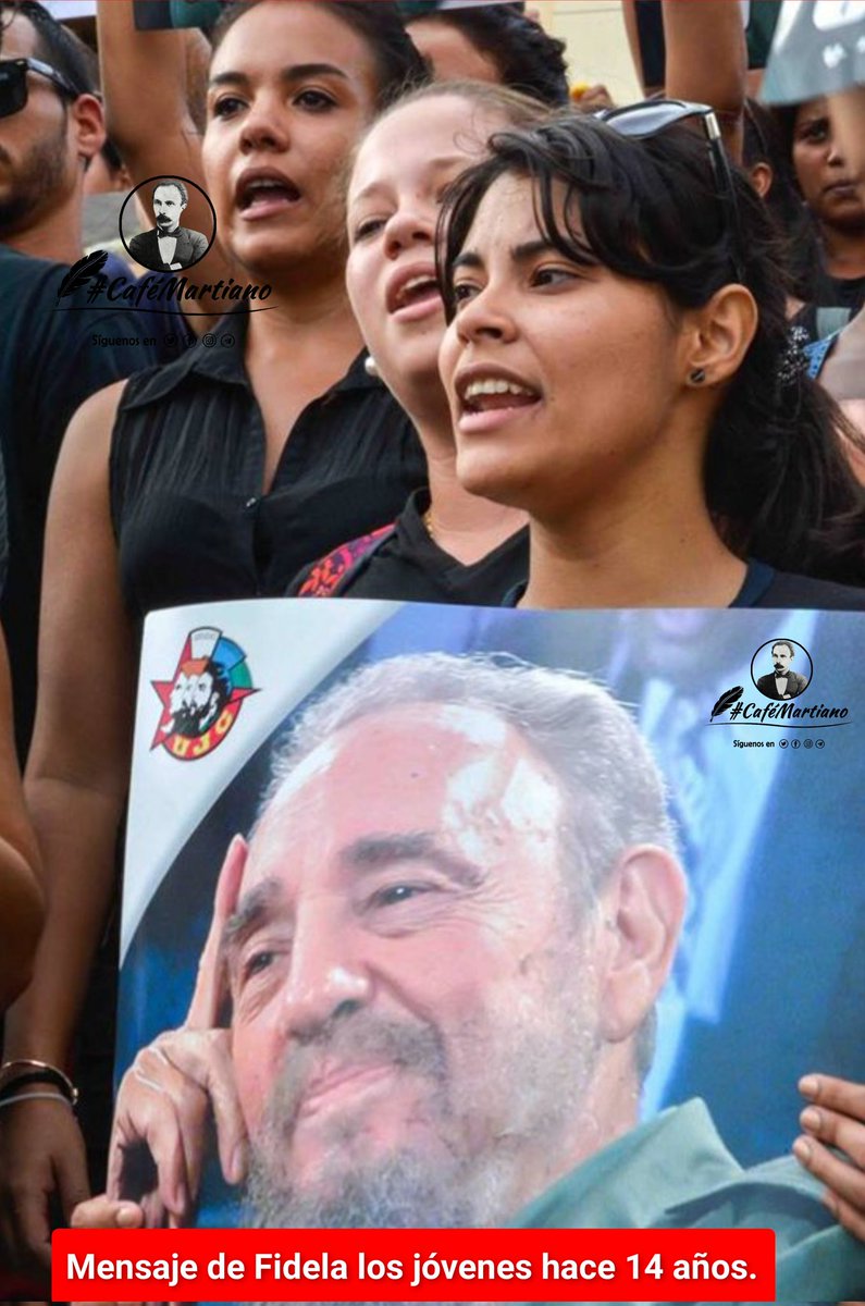 <a href="/cafemartiano/">❤️Café Martiano 🇨🇺</a> <a href="/DiazCanelB/">Miguel Díaz-Canel Bermúdez</a> <a href="/DrRobertoMOjeda/">Dr. Roberto Morales Ojeda</a> <a href="/InesMChapman/">Inés María Chapman Waugh</a> <a href="/MMarreroCruz/">Manuel Marrero Cruz</a> <a href="/TeresaBoue/">@SecGFMC</a> <a href="/EVilluendasC/">Enrique Villuendas</a> <a href="/YaquedeCuba/">Yaquelin</a> <a href="/agnes_becerra/">Agnes Becerra</a> <a href="/ValoresTeam1/">Valores Team</a> <a href="/UJCdeCuba/">UJC de Cuba</a> Buenos días 🇨🇺 #CaféMartiano
¡Feliz Día del Estudiante! 

"A ustedes les he hablado con toda la confianza que les puedo hablar".
#100AñosConFidel