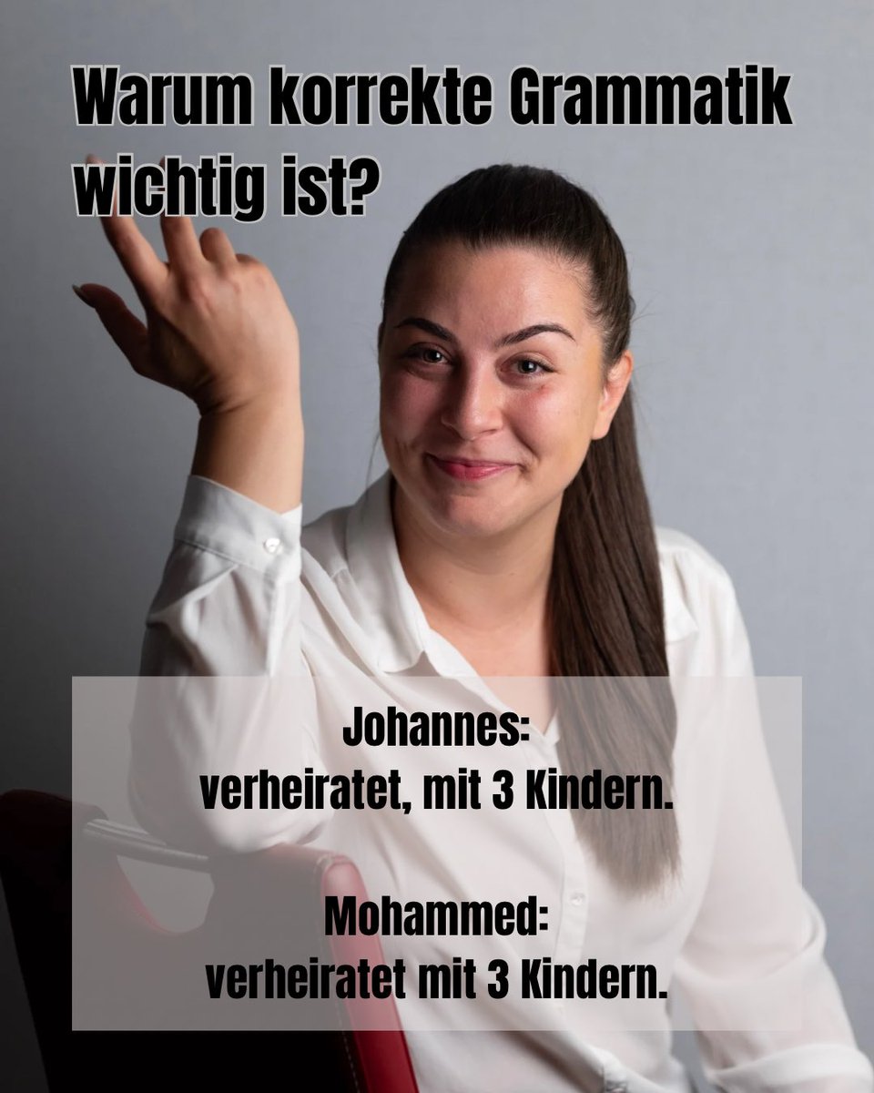 sarah_regez's tweet image. Korrekte Grammatik ist wichtig, sonst kann es zu Missverständnissen kommen…

#grammatik #deutsch #Schweiz