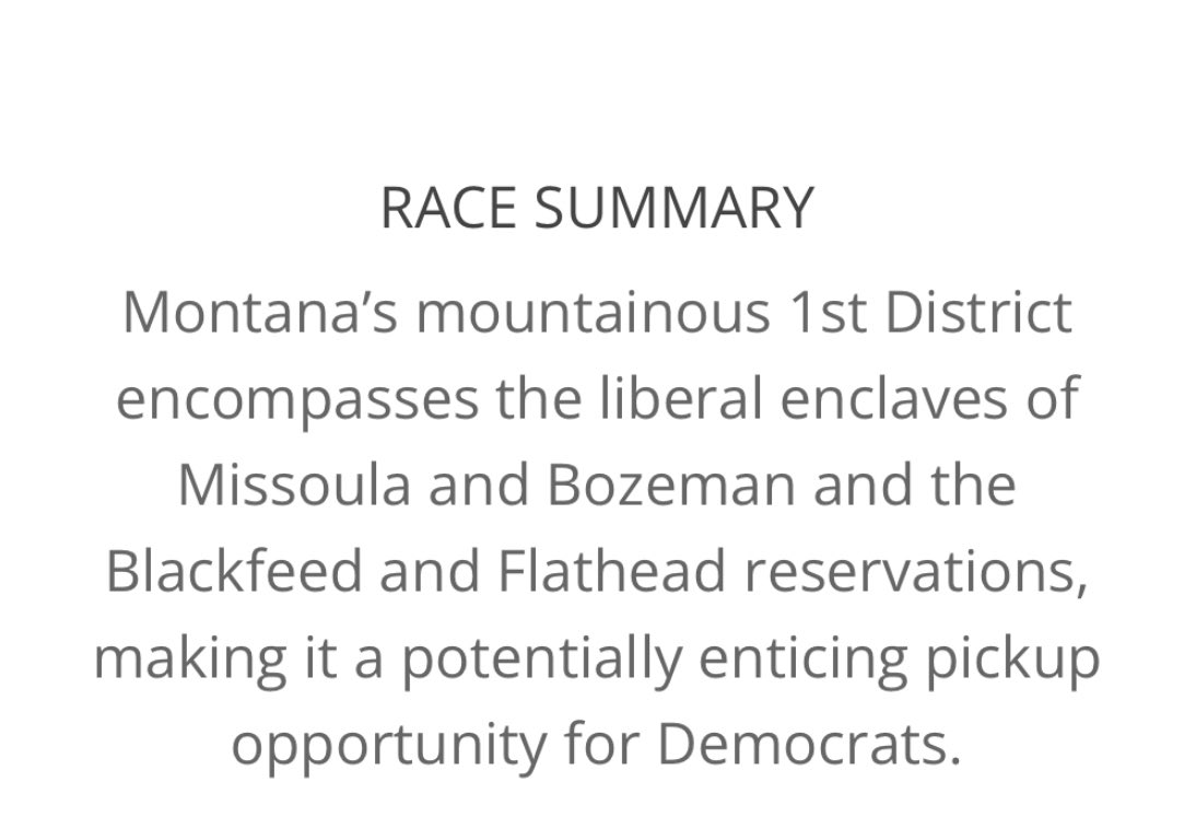 How to tell <a href="/CookPolitical/">Cook Political Report</a> or equally disconnected DCCC has no idea about assessments for congressional landscape more than 3 miles from their desk. (There is no “Blackfeed” reservation or tribe or town or place …in Montana)