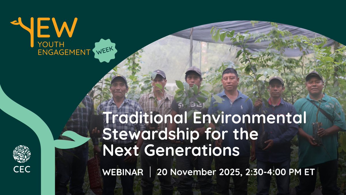 CECweb's tweet image. 🟠 Don’t miss out the 2nd #YouthEngagementWeek
Webinar on: Traditional Environmental Stewardship for the Next Generations🪶🐢

📌20 Nov.
⏰ 2:30–4:00 PM ET

🌱 Learn more and register today: 👉cec.org/youth-engageme…
