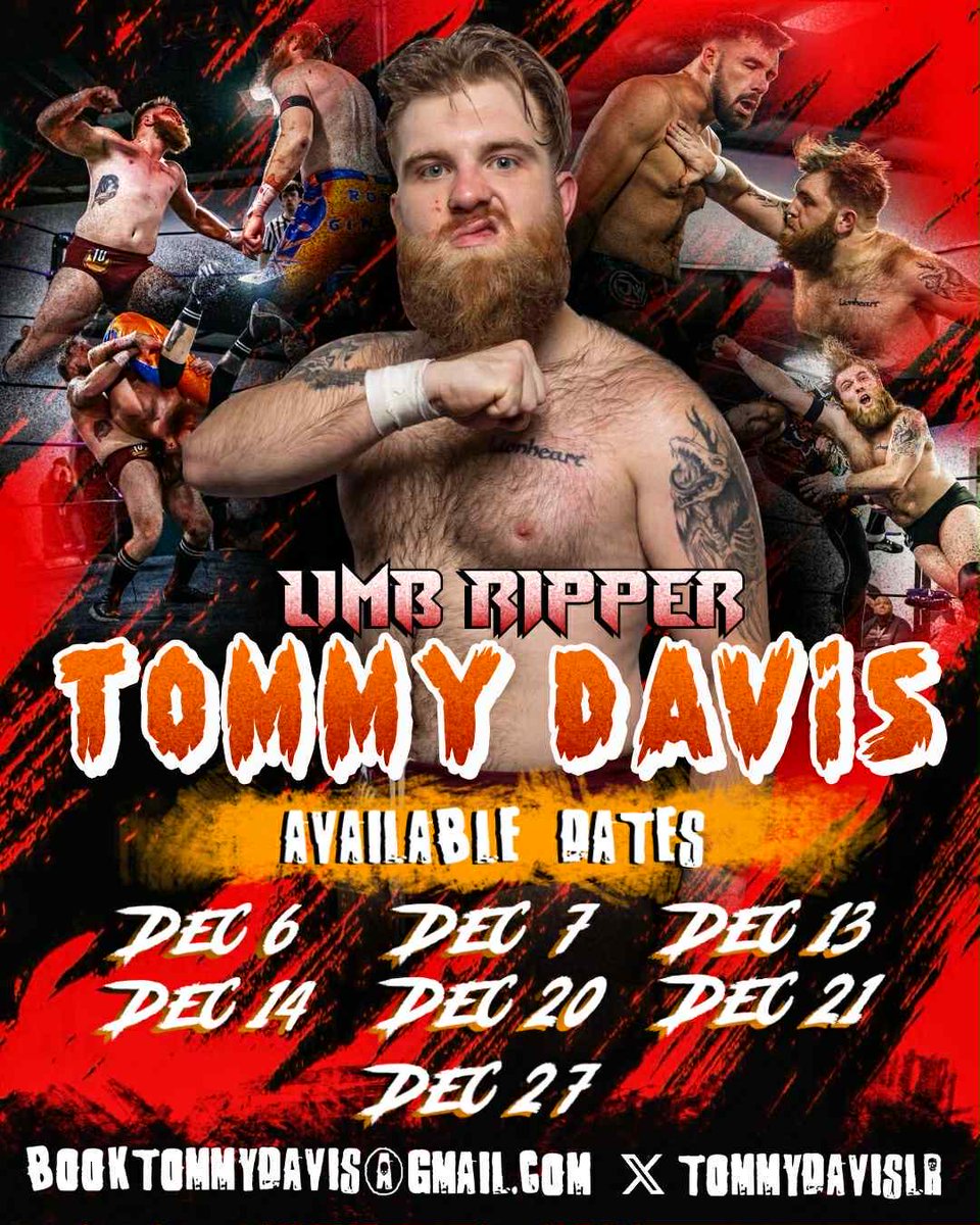 TommyDavisLR's tweet photo. Open dates in December.
Limb from Limb stuff and what not💪🏻

Graphic creds: GuileDriver86

#LimbRipper https://t.co/ZDiCYTRS9y