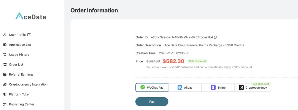 acedatacloud's tweet image. We’re rolling out another upgrade at Ace Data Cloud 🚀

We now support platform-level loyalty discounts — and even our standard credits can stack with those discounts 🎁

If you’re a long-term customer, your usage just got even cheaper. Thank you for building with us ✨

$ACE