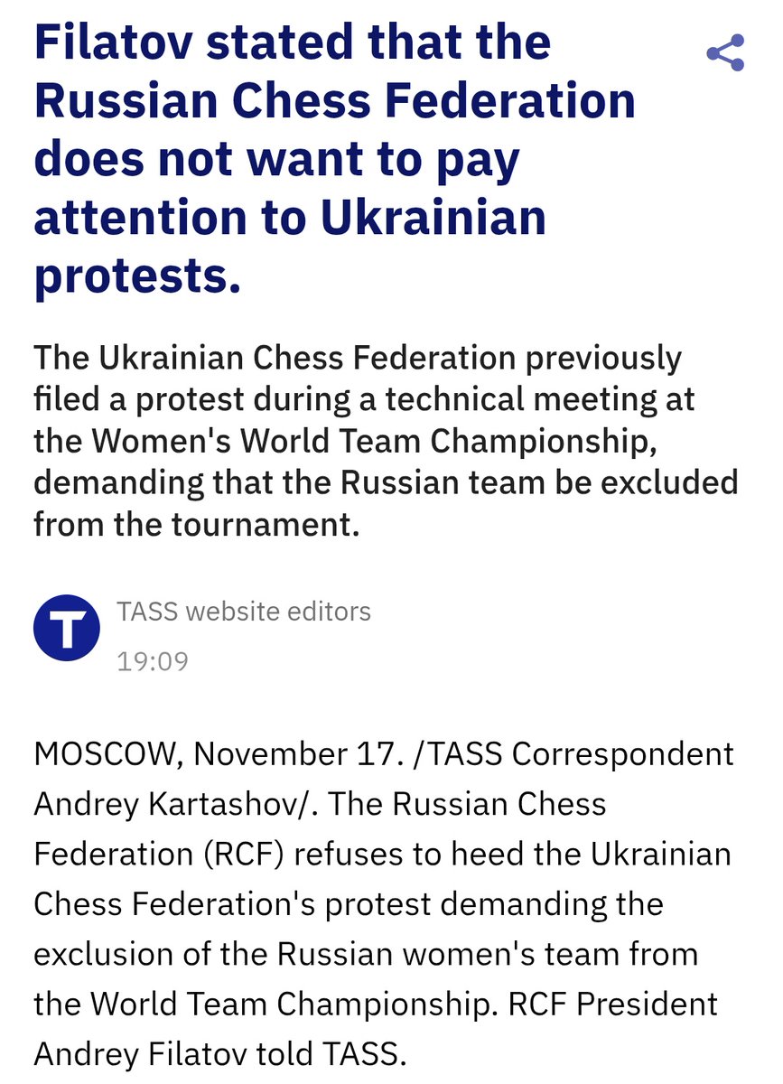 PHChess's tweet image. As usual, one need to follow Russian 🇷🇺 state media, to follow FIDE news:

tass.ru/sport/25649179