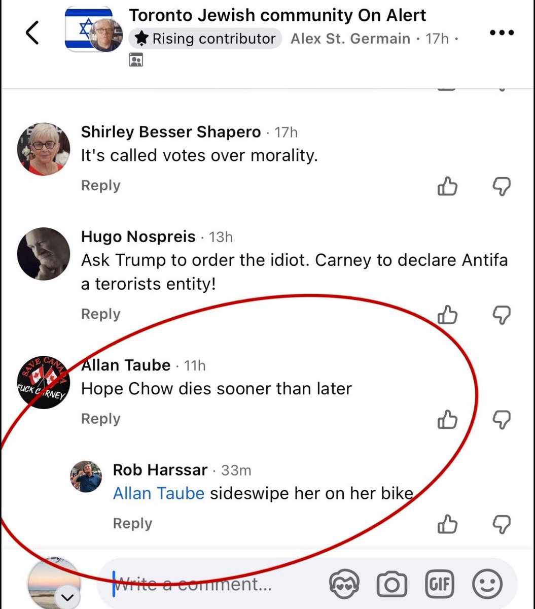 City of Toronto raised the Palestinian flag today &amp; these are the conversations being had in Facebook group “Toronto Jewish Community on Alert.”

I have shared this screen grab. I hope <a href="/TPSOperations/">Toronto Police Operations</a> will follow up. 

👇