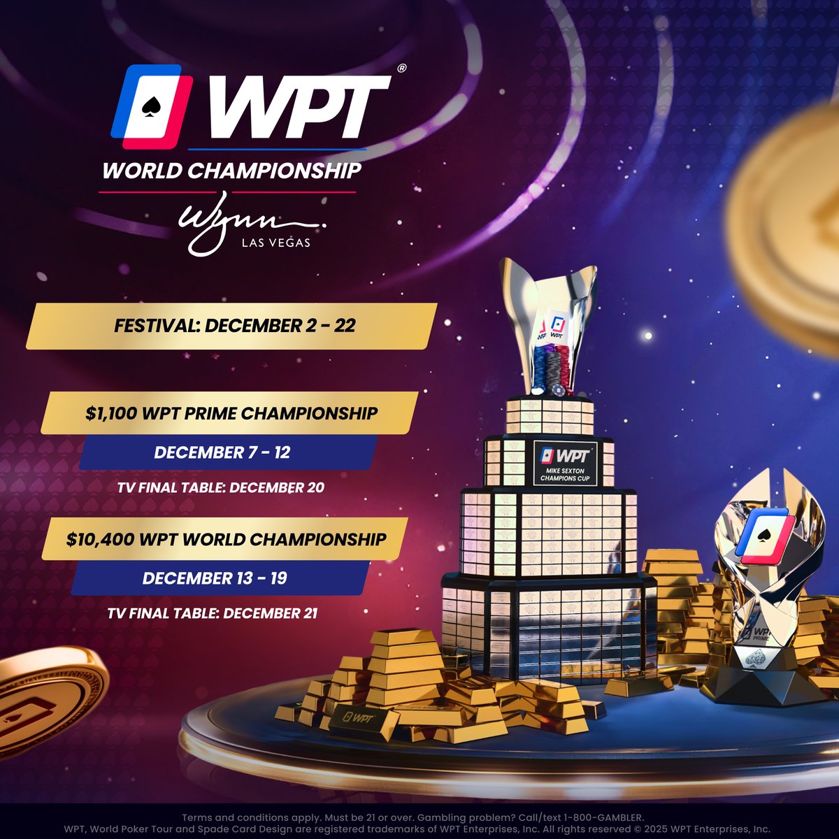 WPT's tweet image. WPT PRIME CHAMPIONSHIP GIVEAWAY‼️

We’re sending you and your best friend to the $1,100 WPT Prime Championship $5M GTD @WynnLasVegas!🙌🏆

All you have to do to enter is:
🫂 Tag a poker friend in the comments
🔁 Retweet this post
➕ Must be following @WPT