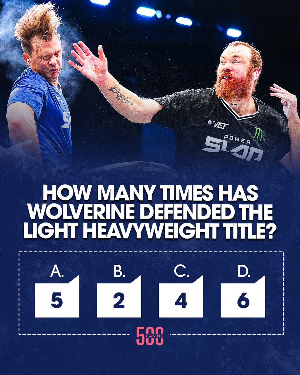 powerslap's tweet image. Another title defense for Wolverine at #PowerSlap16 🏆

How many times has he defended the Light Heavyweight title? ⬇️

[ B2YB @500Casino ]