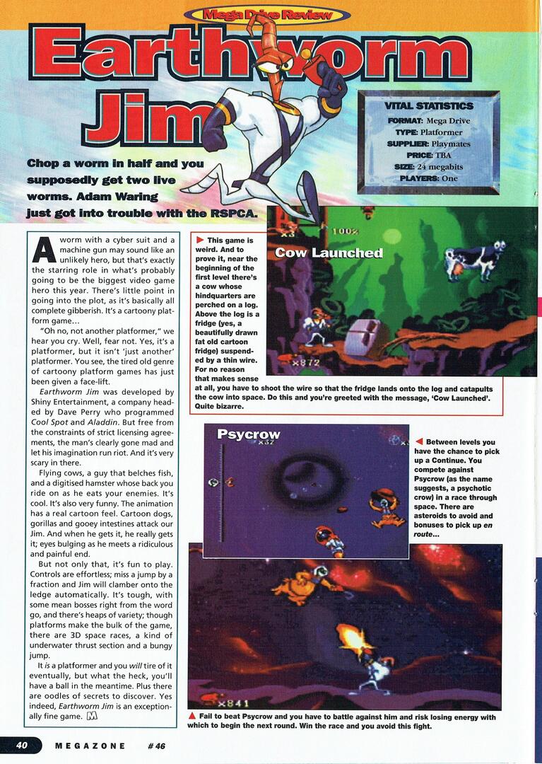 SEGA Megazone #46, Dec '94 - Review of 'Earthworm Jim' for the SEGA Mega Drive.  David Perry 
 ift.tt/BvKaAt5