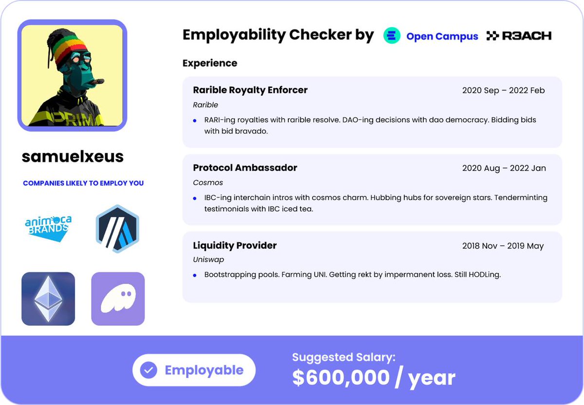SamuelXeus's tweet image. I&apos;m Employable wow!🤣
Check if you&apos;re employable too👇🏼
areyouemployable.xyz