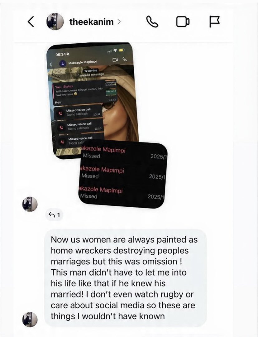 sanelenkosiii's tweet image. Khanya Mtsaka is on a mission to expose Rugby Springboks player Makazole Mapimpi. She has shared proof of their texts, phone calls &amp;amp; ewallet money she’s received from him to various blogs. 
Khanya feels deceived &amp;amp; hurt by Makazole for playing with her emotions knowing he’s…