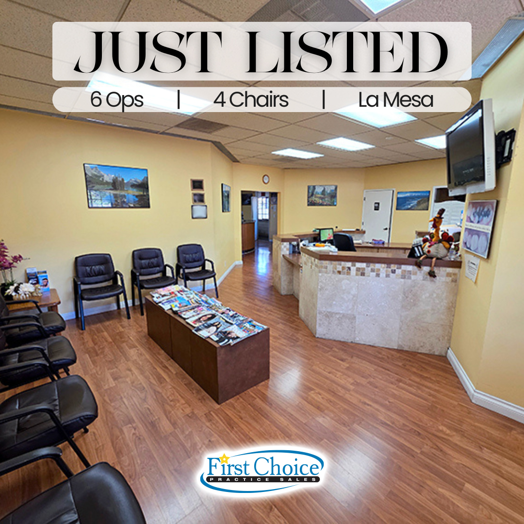 FirstChoicePS's tweet image. New Listing! 🦷 La Mesa Dental Practice

Listing # 25 - 440
Asking $339,000
6 Ops | 4 Chairs

🔹Retiring Seller! Busy Retail Plaza!
🔹Large Practice With Lots Of Patients!
🔹$5,000+ CAP! Great Staff!
🔹Collected $361,051 as of 10/31!

Seller retiring after almost 30 years! Seller…