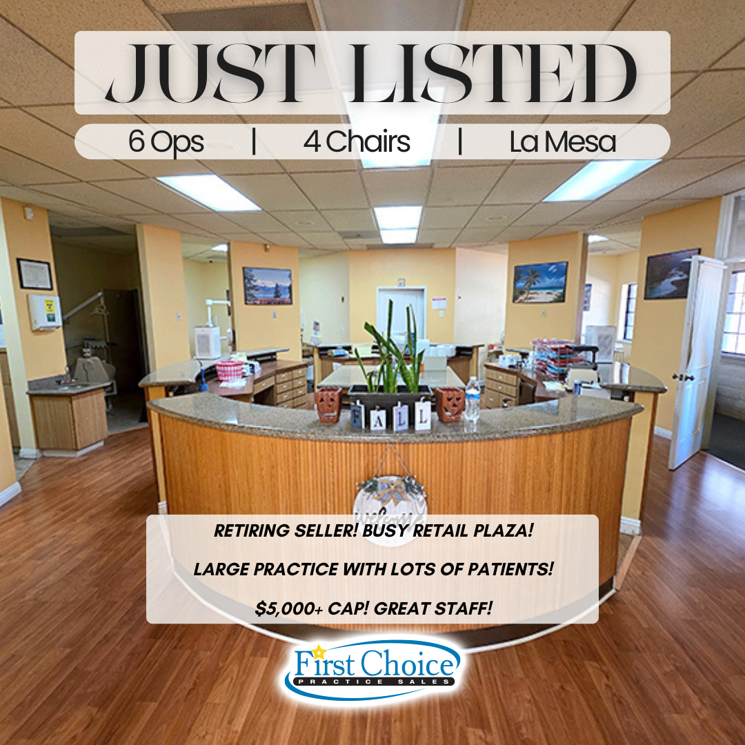 FirstChoicePS's tweet image. New Listing! 🦷 La Mesa Dental Practice

Listing # 25 - 440
Asking $339,000
6 Ops | 4 Chairs

🔹Retiring Seller! Busy Retail Plaza!
🔹Large Practice With Lots Of Patients!
🔹$5,000+ CAP! Great Staff!
🔹Collected $361,051 as of 10/31!

Seller retiring after almost 30 years! Seller…