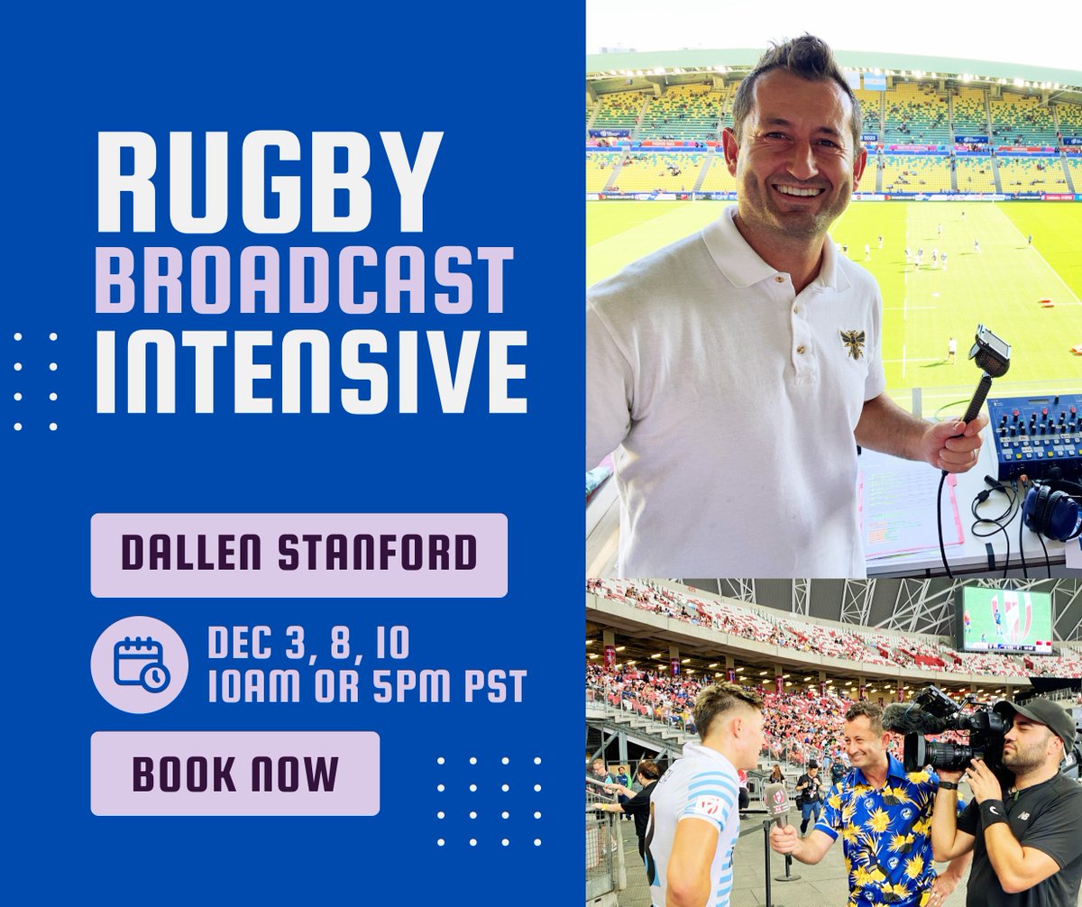 Dallen_Stanford's tweet image. Dreaming of calling rugby matches? This is your moment. Grab your spot before it’s gone!
📽️ Real commentary practice &amp;amp; live coaching
🤝🏼 Networking + paid opportunities
🎙️ Chance to work @RugbyTens event with me!
🔗 bit.ly/Rugby-Broadcas… 🔗