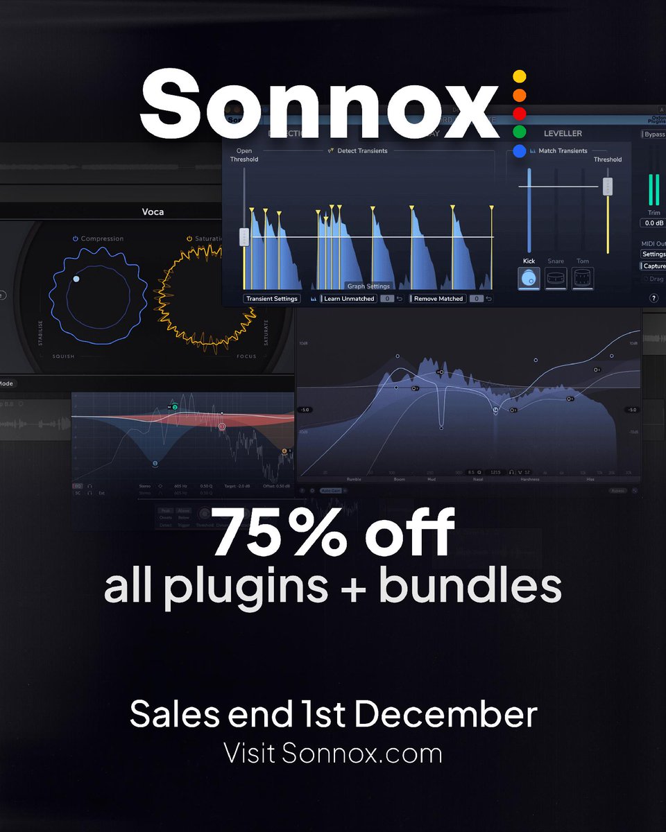 sonnoxplugins's tweet image. 75% OFF all plugins + bundles.
Ends 1st December.

We 🖤 Black November!

bit.ly/3Lvwlzk

#BlackFriday #PluginDeals #MusicProduction