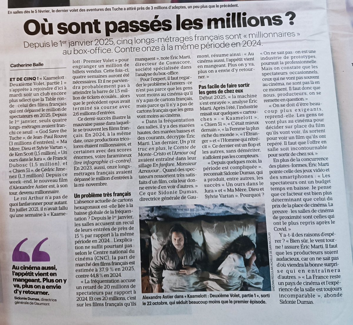 Seuls 5 #films dépassent le million d'entrées au #cinéma, contre 11 en 2024. Amis #producteurs et productrices, va falloir se remettre en question... Merci au <a href="/le_Parisien/">Le Parisien</a>
