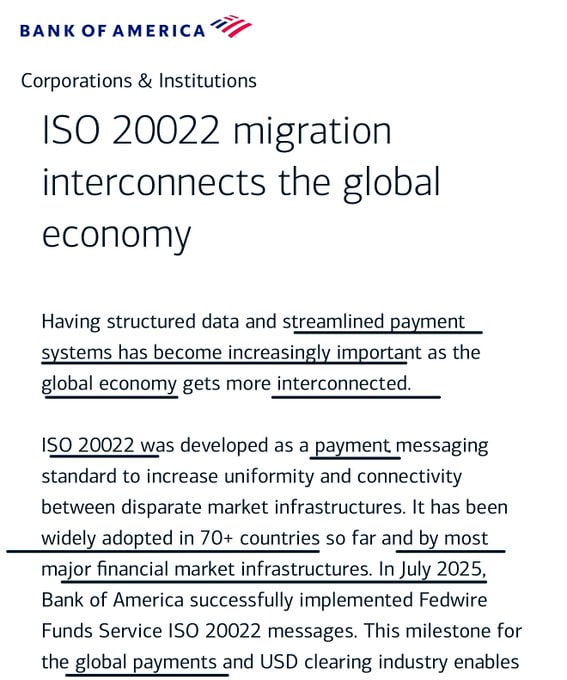 techconcatalina's tweet image. 🔥BRUTAL🔥

🇺🇸 Bank of America CONFIRMA que ISO 20022 es el nuevo estándar global de mensajería de pagos.

-Este estándar unifica cómo los bancos del mundo intercambian información. 
-Una noticia CLAVE para proyectos como #Ripple que tienen productos (RippleNet) compatibles con…