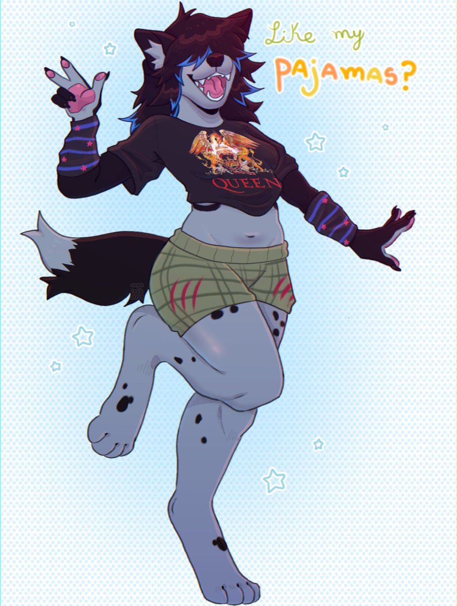 coyoteah's tweet image. Serving ✨chaotic pajama energy✨ all night long 😤💤 Art trade w @bloubutt !