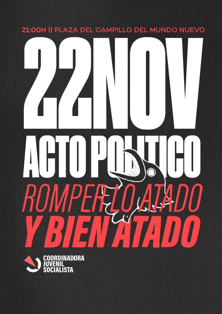 Este sábado 22 de noviembre realizaremos un acto político en el que reivindicaremos el legado de quienes dieron su vida por la libertad y la revolución.

Debemos plantar cara al fascismo hoy y siempre, en todos los frentes.

📍 Plaza del Campillo del Mundo Nuevo (Madrid).
⏰ 21h