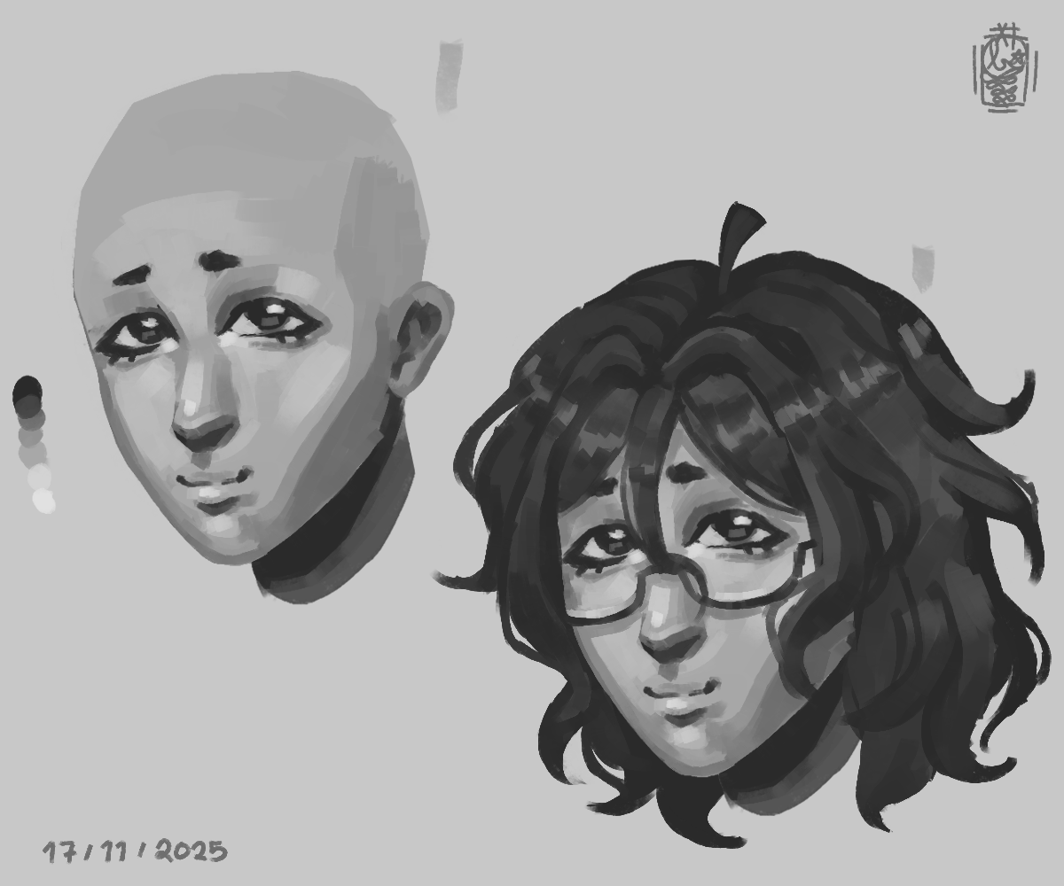 Les dejo un pequeño estudio de valores que hice, necesito encontrar algún método para que sea más fácil, practicar y ajustar mi contraste (𖦹﹏𖦹;)