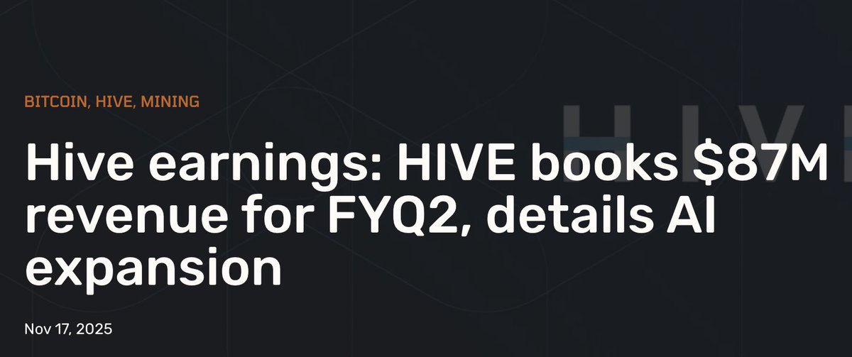 Bitcoin miner <a href="/HIVEDigitalTech/">HIVE Digital Technologies</a> (NASDAQ: $HIVE) reported $87.3 million revenue for its fiscal quarter ending in September, as the company expanded its Bitcoin mining capacity and continued converting data-center sites for high performance compute (HPC).

The company generated