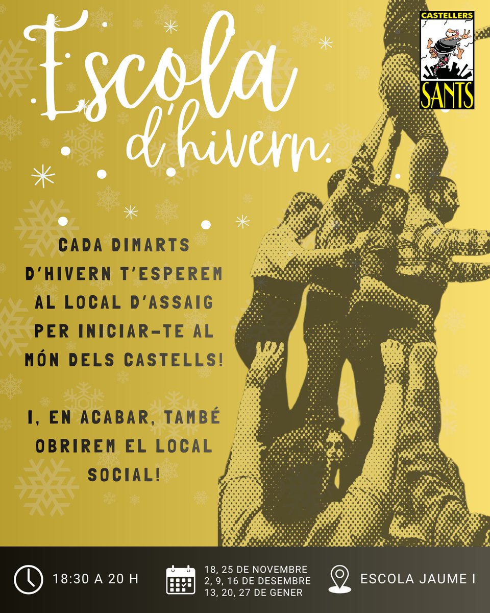 borinots's tweet photo. ❄️ ESCOLA D'HIVERN ❄️

Cada dimarts d’hivern t’esperem al local d’assaig per iniciar-te al món dels castells!! https://t.co/9JVrWMFAbv