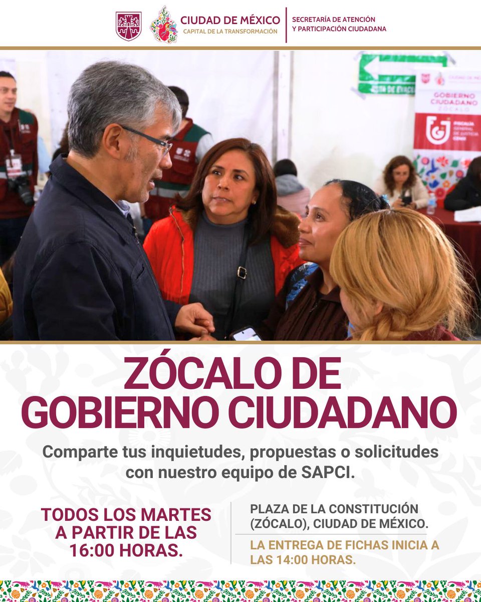 SAPCI_CDMX's tweet image. En la #CapitalDeLaTransformación tu voz siempre cuenta. 💬🫶🏼

Este martes, ven al Zócalo del Gobierno Ciudadano y comparte de forma directa tus inquietudes, propuestas y solicitudes con las distintas áreas del @GobCDMX.

Te esperamos a partir de las 16:00 horas.