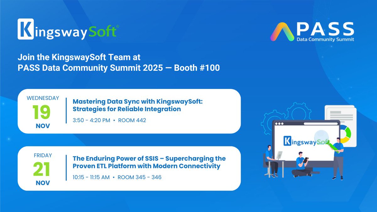 kingswaysoft's tweet image. Join us at the PASS Data Community Summit 2025 as our team leads two sessions on modern data connectivity. Visit Booth 100 for demonstrations and to explore our robust data integration solutions.
#KingswaySoft #PASSDataSummit2025 #SSIS #DataIntegrationMadeEasy
