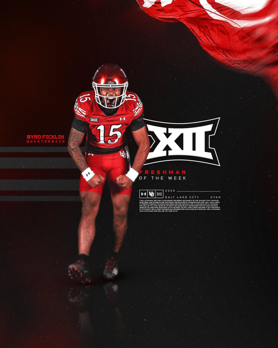 Utah_Football's tweet image. 2️⃣❌ @Big12Conference 𝐅𝐫𝐞𝐬𝐡𝐦𝐚𝐧 𝐨𝐟 𝐭𝐡𝐞 𝐖𝐞𝐞𝐤‼️🦅

🔴 6 carries
🔴 166 rushing yards
🔴 Avg 27.7 yards/carry
🔴 2 rushing touchdowns 

#GoUtes | @FicklinJamarian