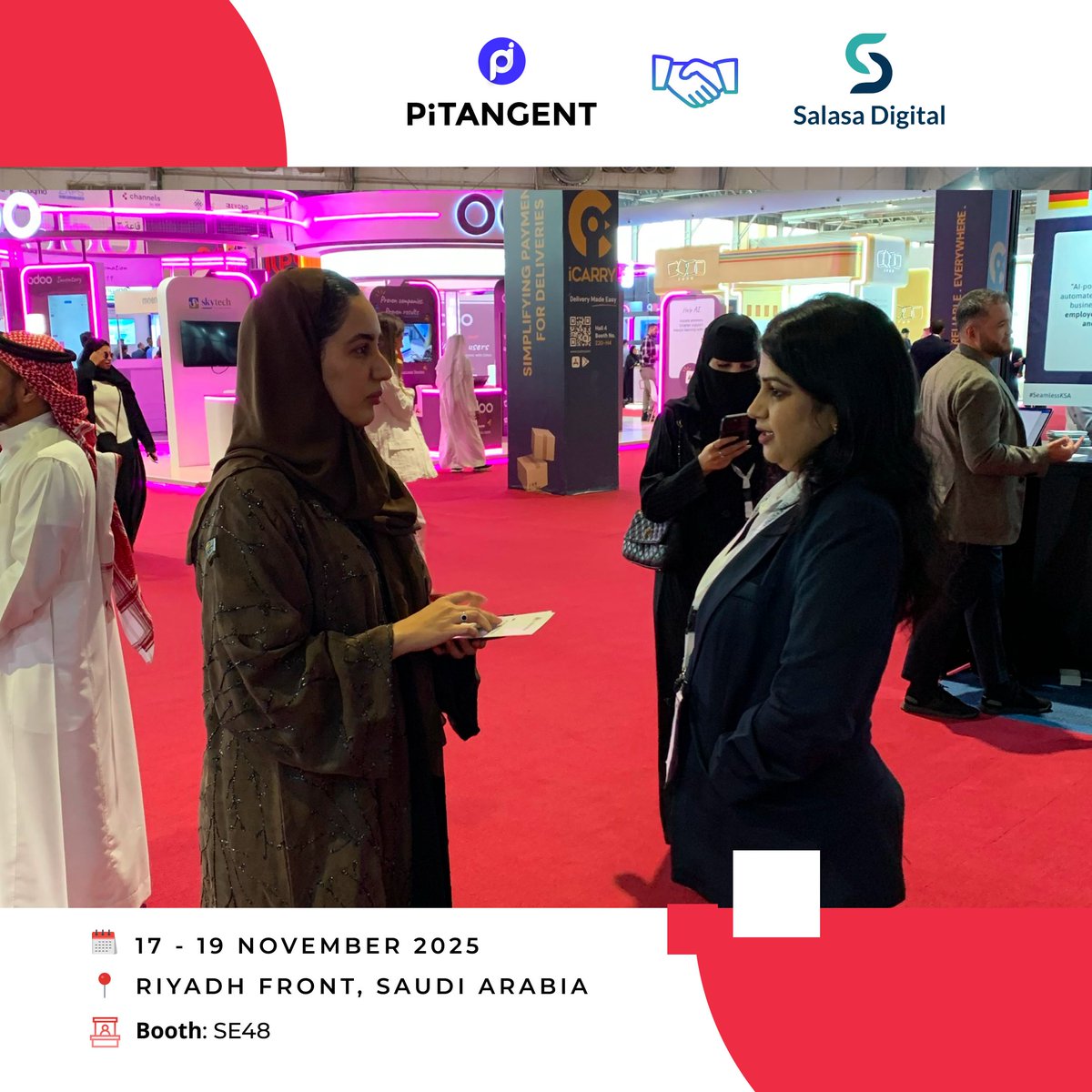 pitangent's tweet photo. Day 1 at 𝐒𝐞𝐚𝐦𝐥𝐞𝐬𝐬 𝐒𝐚𝐮𝐝𝐢 𝟐𝟎𝟐𝟓 — great energy from the start!

With Salasa Digital, we’re showing how AI brings control from order → doorstep.
See MyFieldHeroes live at 𝐁𝐨𝐨𝐭𝐡: SE48 | 𝐇𝐚𝐥𝐥: 3
📅 17–19 Nov | Riyadh Front
@seamlessMENA https://t.co/SrXjsfaBft