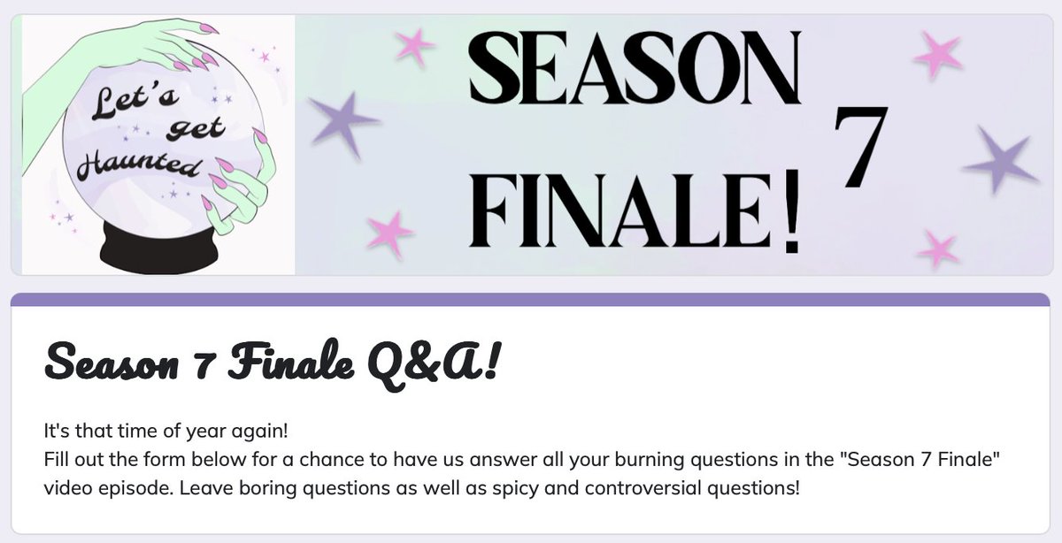 TIME TO SUBMIT YOUR BURNING QUESTIONS FOR OUR ANNUAL SEASON FINALE!! As usual, all Qs are submitted anonymously &amp; you're encouraged to submit as many as you want! Make them nice, mean, spicy, controversial, juicy, unhinged, or WHATEVER! Submit here now: forms.gle/hN3TuQiTtC5FdX…