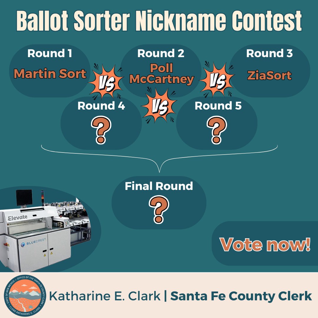 🏆 Ballot Sorter Nickname Contest — Round 4!

✨ Round 1: Martin Sort
✨ Round 2: Poll McCartney
✨ Round 3: ZiaSort

Now it’s time for Round 4! 📬

Vote now at app.rankedvote.co/rv/BallotSorte…
(Link in bio!)

Let’s see which name will join the bracket and compete for the title!