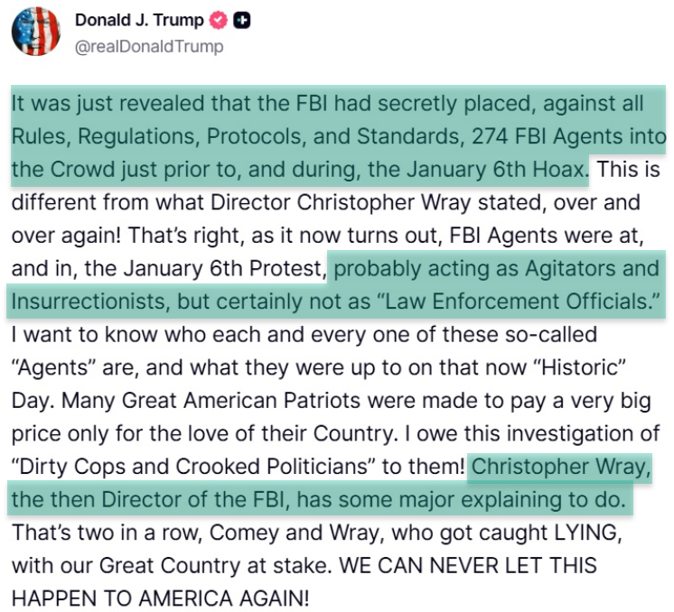 SaltyGoat17's tweet image. &quot;FBI had secretly placed.... 274 FBI agents into the crowd just prior to, and during, the January 6th HOAX&quot;

&quot;probably acting as agitators and insurrectionists&quot;

Y&apos;all think the shit around J6 is about to hit the fan?😎
