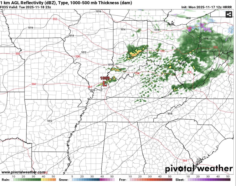 Marginal Risk (level 1/5) now in play for the entire Tri-State Tuesday, primarily for the PM hours. Showers/storms will move through in the AM, with the severe potential between 3pm-8pm as storms redevelop. Below is a Hi-res simulated radar model at 5pm tomorrow.  #tristatewx
