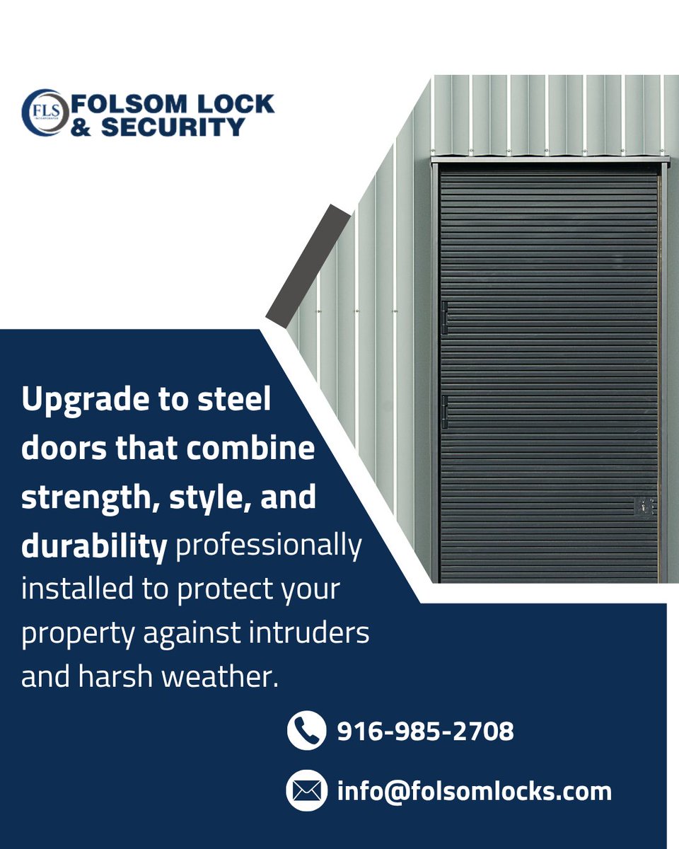 FolsomLocks's tweet image. Stronger Doors, Safer Spaces
Upgrade to steel doors that combine strength, style, &amp;amp; durability—professionally installed to protect your property against intruders &amp;amp; harsh weather.
Ask us about our custom steel door options.
folsomlocks.com
#Locksmith #SecuritySolutions