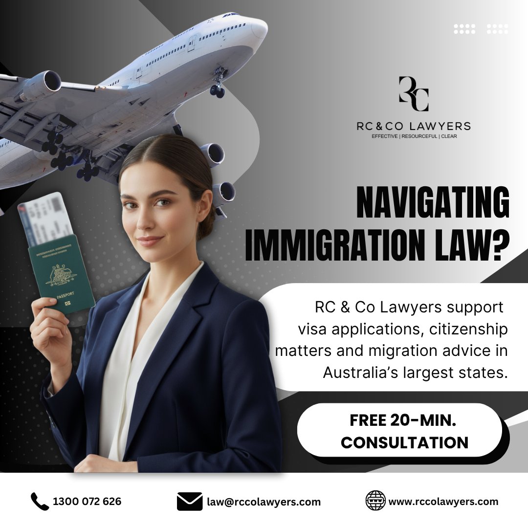 rcco_law's tweet image. Navigating Australia’s immigration system? RC &amp;amp; Co Lawyers simplify visas, citizenship, and migration advice for you.

🌏 Begin your immigration journey today.

#ImmigrationLaw #VisaHelp #MigrationLawyers #RCLawyers #RCandCoLawyers #Australia #FreeConsultation #Education