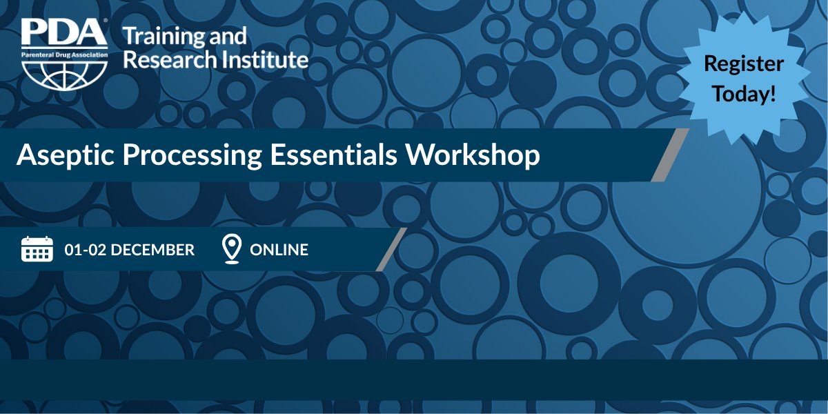PDAonline's tweet image. Don’t miss our online Aseptic Processing Essentials Workshop, taking place 01–02 December!

This workshop covers all critical elements of designing and executing aseptic process simulations.

hubs.ly/Q03Txjjs0

#AsepticProcessing